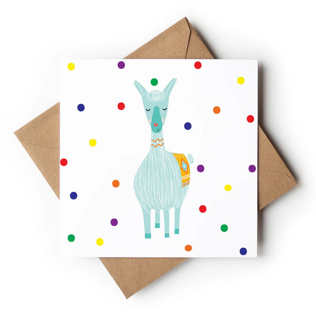 Blue Llama With Dots Greeting Card