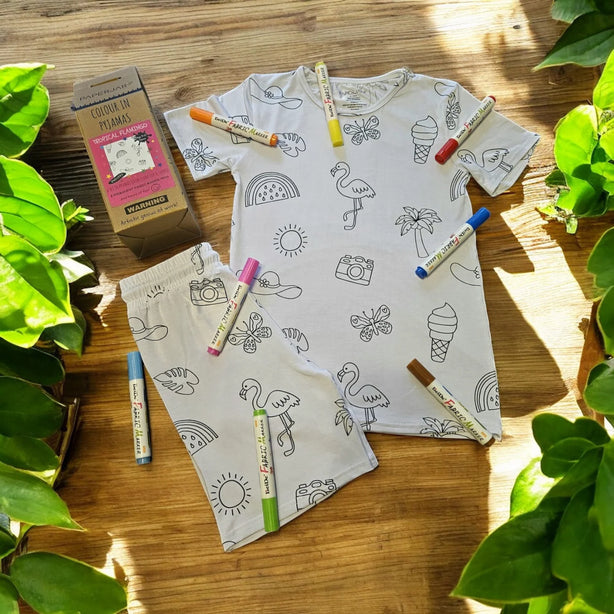 Tropical Flamingo - Girls - Age 9-10 Years Colour-in Pyjamas