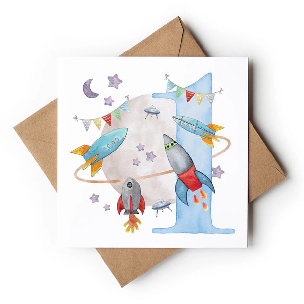 Age 1 Space Rockets Greeting Card