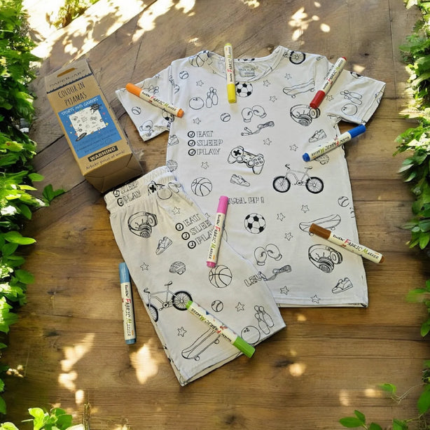 Sports And Gamers - Boys - Age 9-10 Years Colour-in Pyjamas