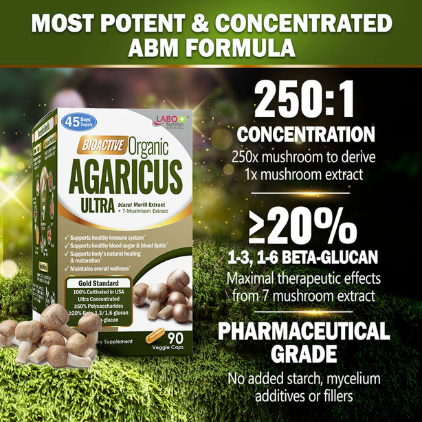 LABO Nutrition Bioactive Organic Agaricus Ultra +7 Mushroom Extracts for Immune