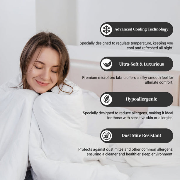 Marie Claire I Glacier Cooling Luxury Microfibre Quilt I Lightweight, Breathable & Ultra-Soft - 3 Sizes & Pillow