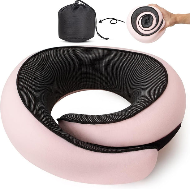 StitchesandTweed Memory Foam Travel Pillow, 360° Head Support Degree Comfort and Breathability - Pink