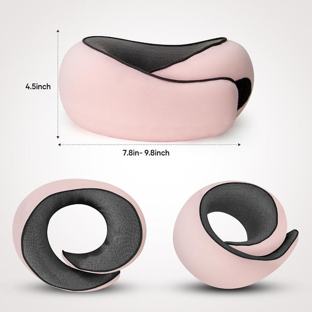 StitchesandTweed Memory Foam Travel Pillow, 360° Head Support Degree Comfort and Breathability - Pink