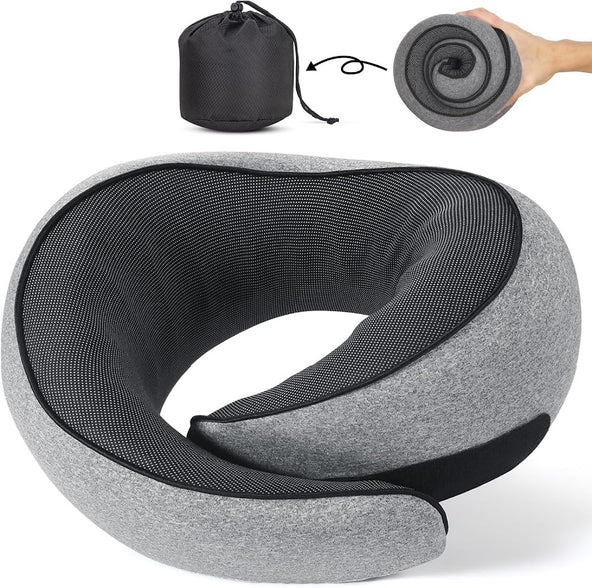 StitchesandTweed Memory Foam Travel Pillow, 360° Head Support Degree Comfort and Breathability - Grey