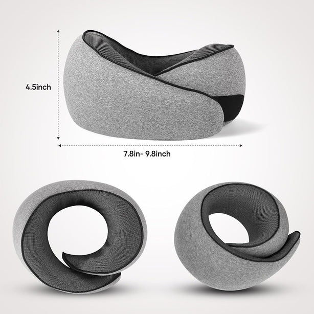 StitchesandTweed Memory Foam Travel Pillow, 360° Head Support Degree Comfort and Breathability - Grey