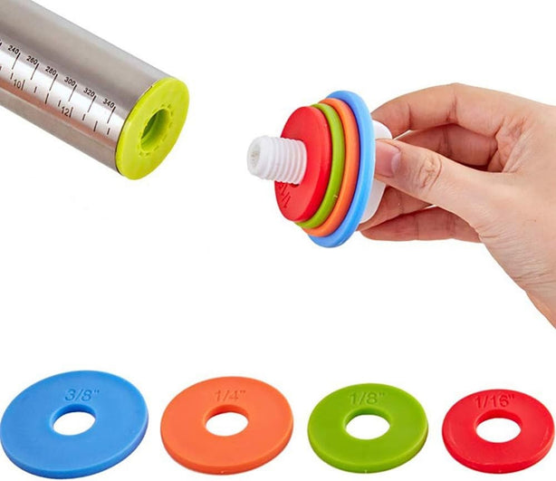 StitchesandTweed Adjustable Rolling Pin with Thickness Rings, Stainless Steel Dough Roller