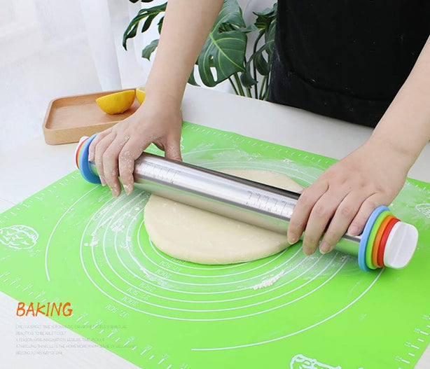 StitchesandTweed Adjustable Rolling Pin with Thickness Rings, Stainless Steel Dough Roller