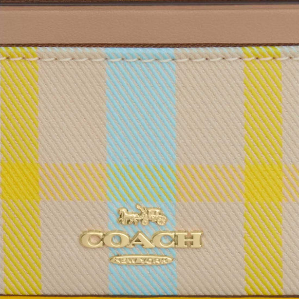 COACH Mini Skinny Id Case With Plaid Print Bright Maize Multi CBL88