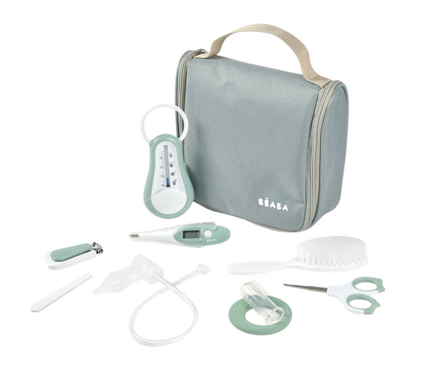 Beaba Baby 9 Piece Grooming Set with Toiletry Pouch - Sage Green