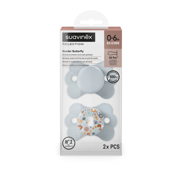 Suavinex Wonderland Butterfly SX Pro Soother 0-6 Months 2 Pack - Liberty Blue