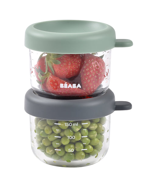 Beaba Glass Jars 150ml 2 Pack - Mineral/Sage Green
