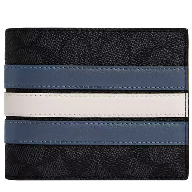 Coach 3 In 1 Wallet In Signature Canvas With Varsity Stripe - Charcoal/ Denim/ Chalk CW385