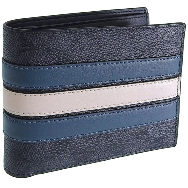 Coach 3 In 1 Wallet In Signature Canvas With Varsity Stripe - Charcoal/ Denim/ Chalk CW385