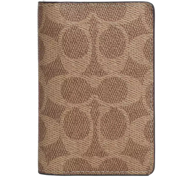 Coach Id Wallet In Signature Canvas - Tan & Black CW367