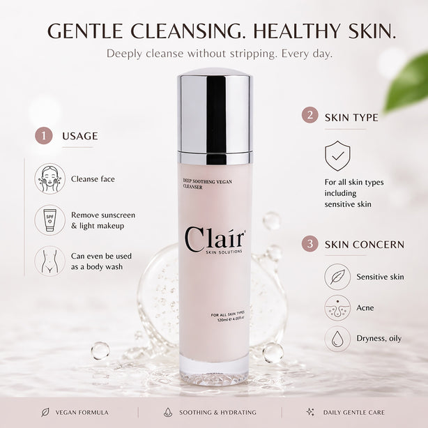 Clair Sin Solutions Deep Soothing Vegan Cleanser 120ml + Instant Brightening Mask 4's