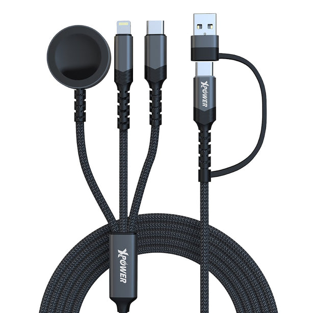 XPower 3X2W 6 IN 1 2IN 3 OUT 60W PD3.0 Aluminium Alloy Sync & Charge Cable