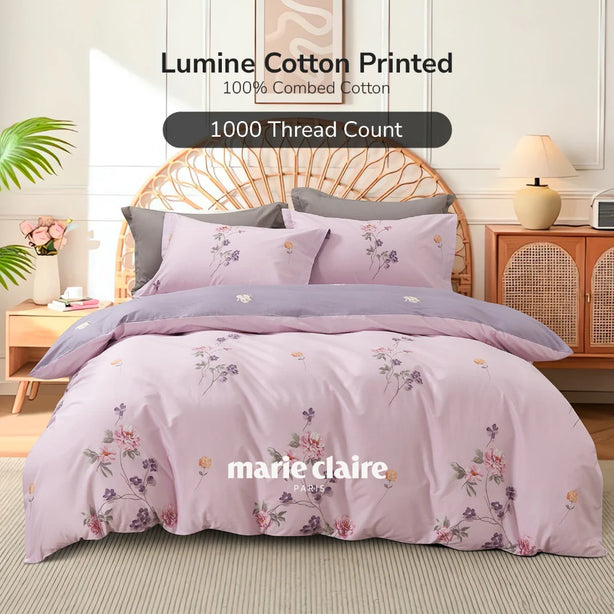 Marie Claire PWP October Campaign I Lumine Printed 100% Combed Cotton 1000TC Bed Set and 2 Glacier Pillows at $49