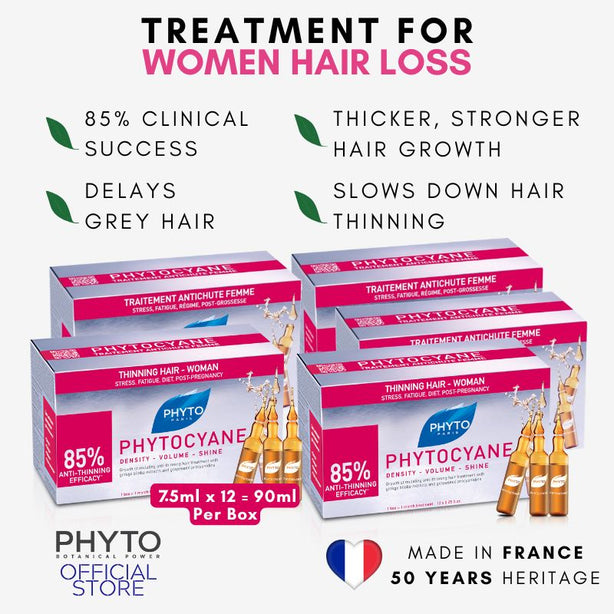 Phyto Phytocyane Hair Treatment with Hair Supplement Set for Hair Loss, Anti-Grey Hair (12x7.5ml) x 5