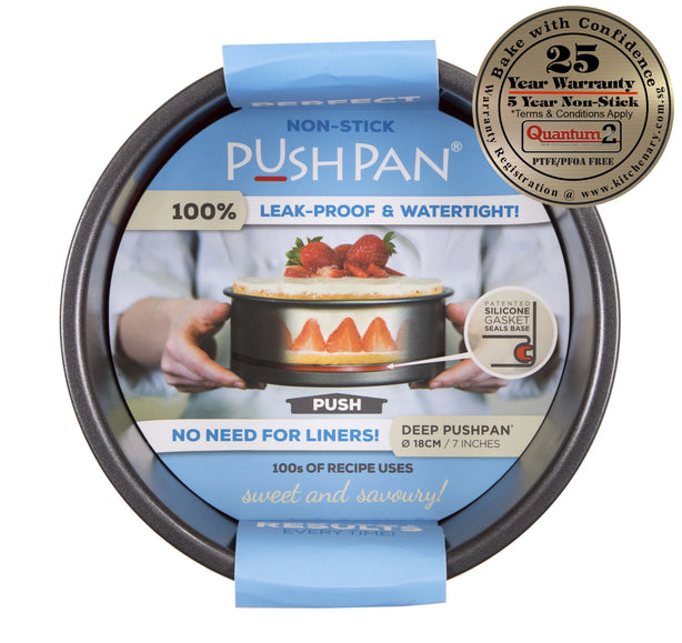 PushPan Deep Round Cake Pan - Non Stick Heavy Gauge Carbon Steel