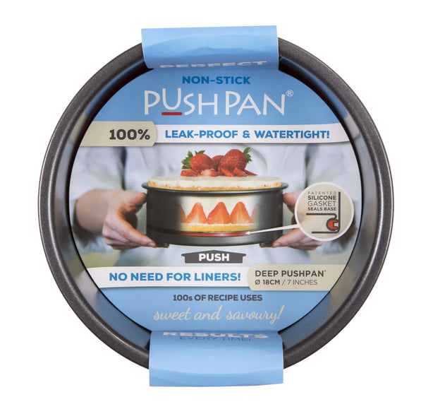 PushPan Deep Round Cake Pan - Non Stick Heavy Gauge Carbon Steel