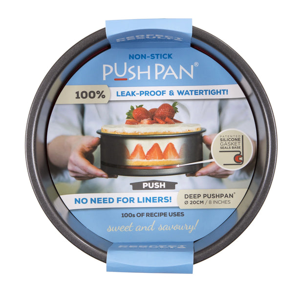 PushPan Deep Round Cake Pan - Non Stick Heavy Gauge Carbon Steel