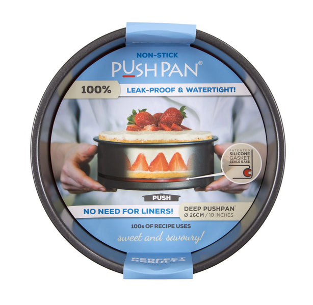 PushPan Deep Round Cake Pan - Non Stick Heavy Gauge Carbon Steel