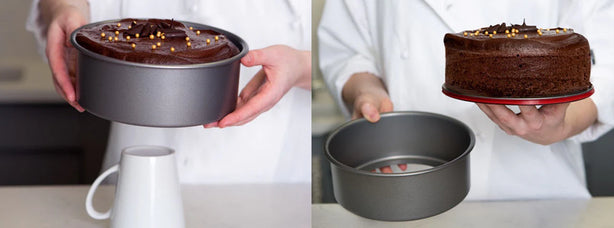 PushPan Deep Round Cake Pan - Non Stick Heavy Gauge Carbon Steel