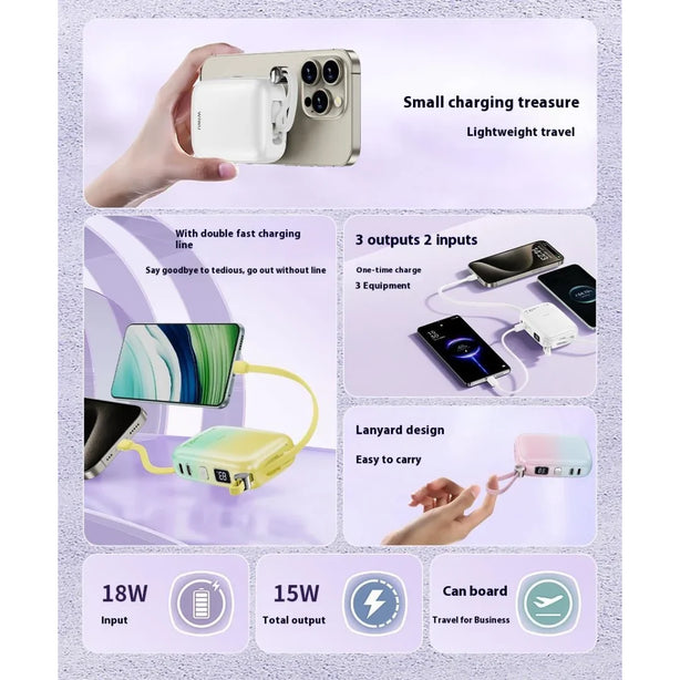 WIWU Monaco 10000mAh Power Bank with Built-in Cable, CCC Certified