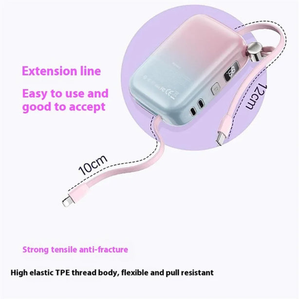 WIWU Monaco 10000mAh Power Bank with Built-in Cable, CCC Certified