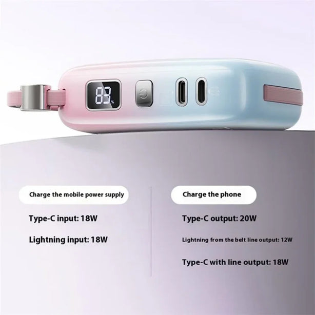 WIWU Monaco 10000mAh Power Bank with Built-in Cable, CCC Certified
