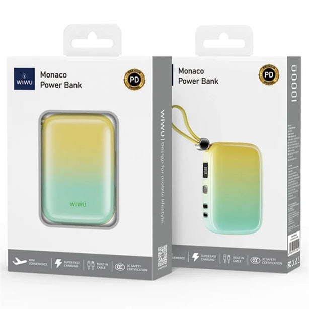 WIWU Monaco 10000mAh Power Bank with Built-in Cable, CCC Certified