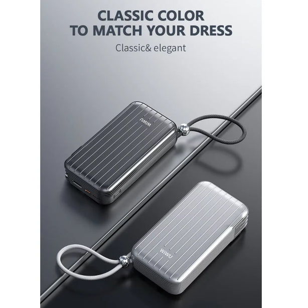 WiWU Trunk P030 10000mAh Power Bank Portable, Universal Plug, Built-in Cables, CCC Certified