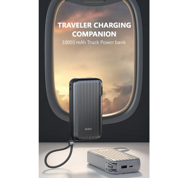 WiWU Trunk P030 10000mAh Power Bank Portable, Universal Plug, Built-in Cables, CCC Certified