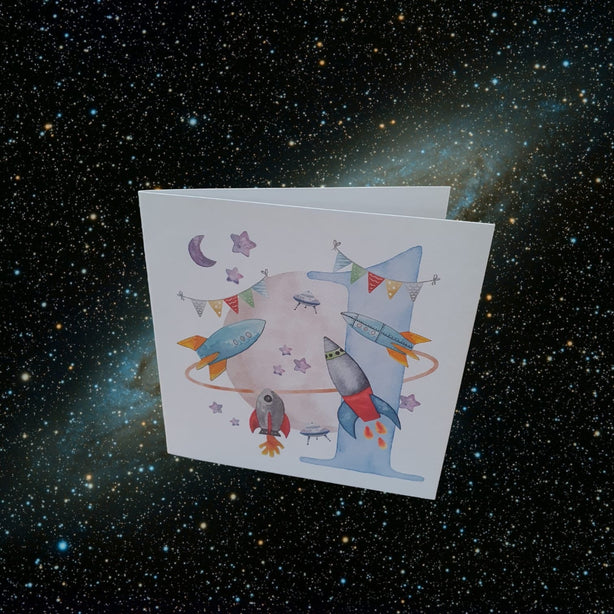 Age 1 Space Rockets Greeting Card