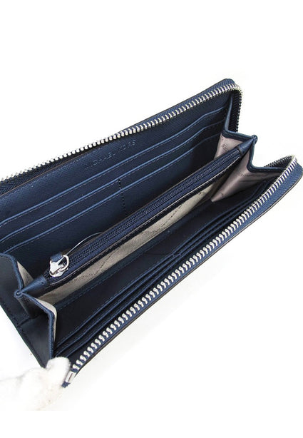 Michael Kors Jet Set Travel Large Saffiano Leather Quarter Zip Wallet - Navy