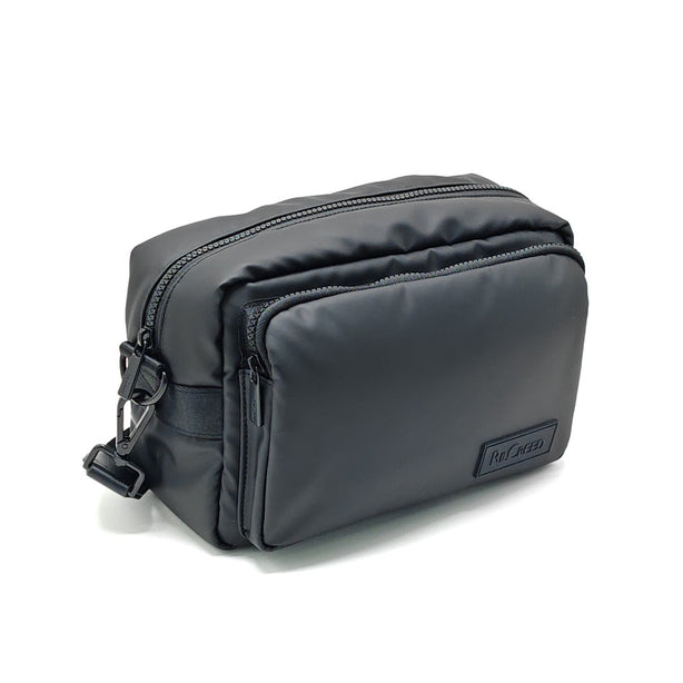 Ril Creed Rubberised Crossbody Bag Black with Front Zip Pocket