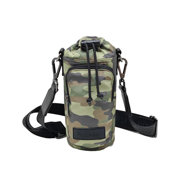 Ril Creed Polyester Bottle Holder Camo with shoulder strap and front zip pocket