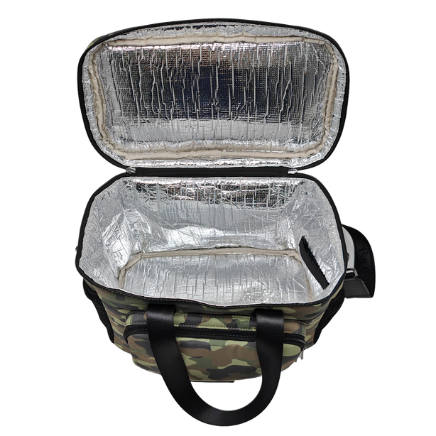 Ril Creed Polyester XL Picnic Cooler Bag Camo with front zip pocket and 2 side mesh pockets