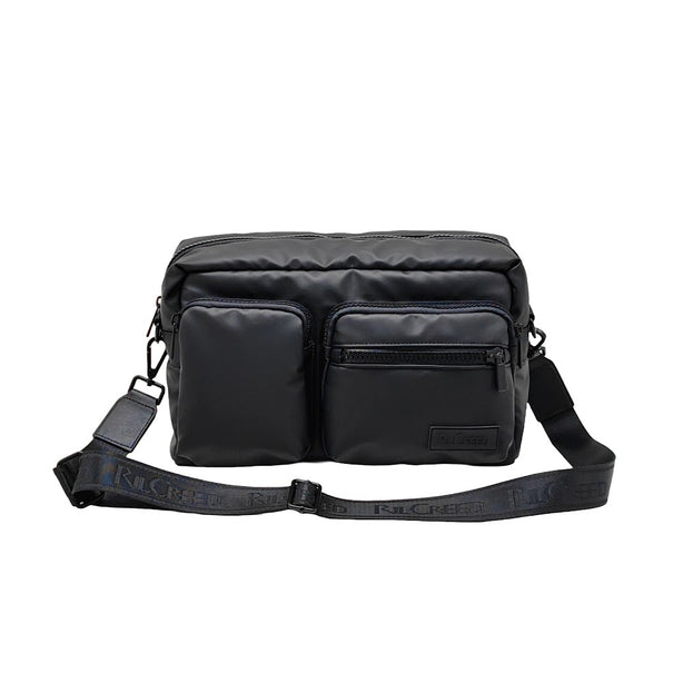Ril Creed Rubberised Crossbody Bag Black with 3 Front Zip Pockets
