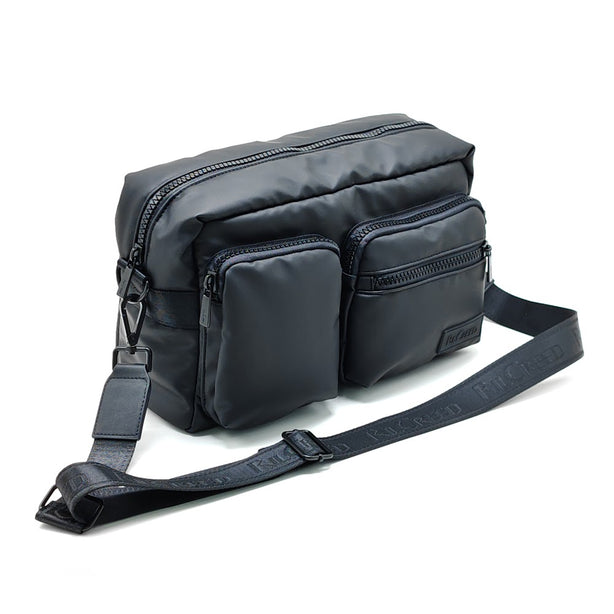Ril Creed Rubberised Crossbody Bag Black with 3 Front Zip Pockets