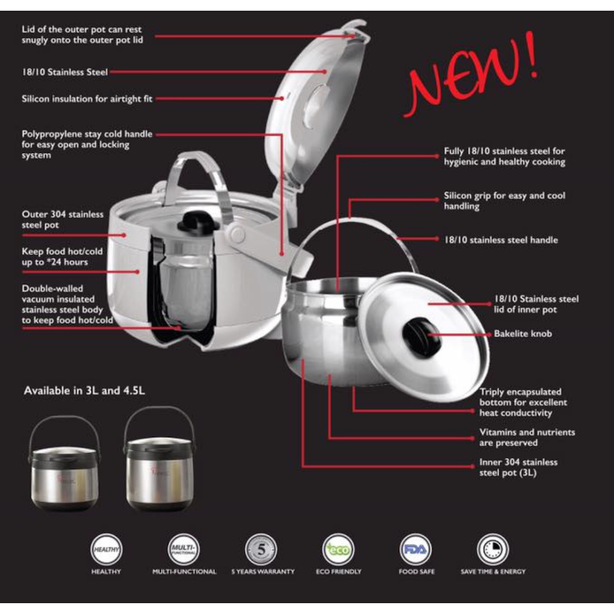 La Gourmet Sakura 4.5L Thermal Cooker + Shogun Flame 850ml Thermal Lunch Box