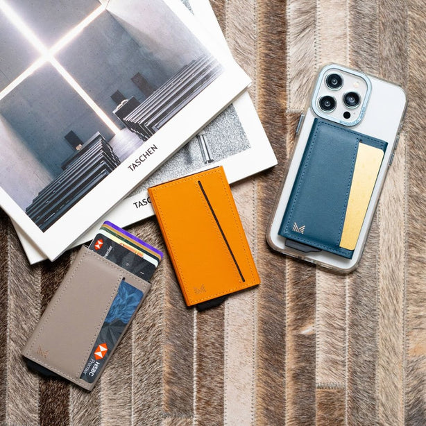Monocozzi LUCID Refined | Biodegradable Leather Magnetic Metal Card Protector for iPhone