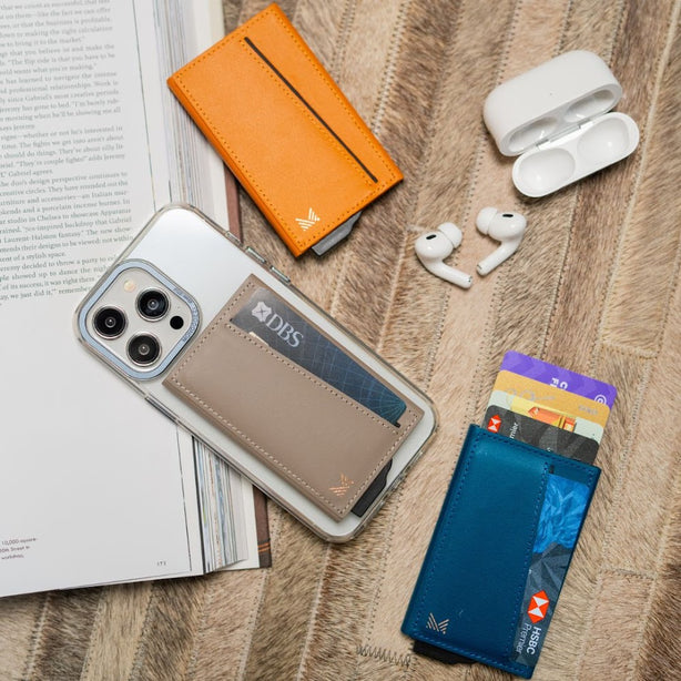 Monocozzi LUCID Refined | Biodegradable Leather Magnetic Metal Card Protector for iPhone
