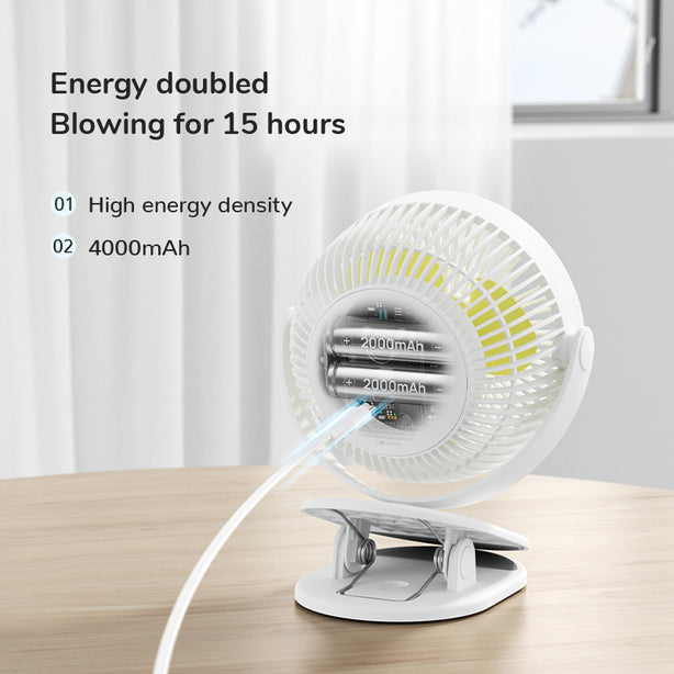 JISULIFE Clip Fan LIFE1 Plus 4000mAh 2-in-1 Desk & Clip Fan 4-Speed 360° Rotation Quiet Portable Type-C Rechargeable – White