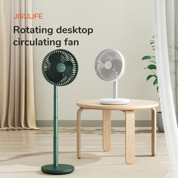 JISULIFE Table Fan LIFE7 8000mAh Oscillating Extendable Desk Fan 5-Speed Strong Wind 8m Quiet Timer Type-C Rechargeable – White