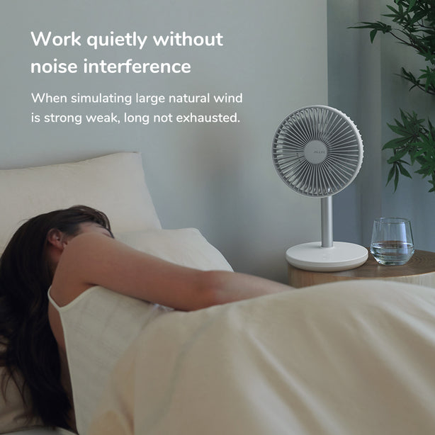 JISULIFE Table Fan LIFE7 8000mAh Oscillating Extendable Desk Fan 5-Speed Strong Wind 8m Quiet Timer Type-C Rechargeable – White