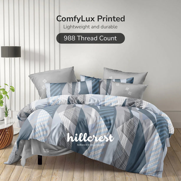 Hillcrest I 988TC ComfyLux I Printed Bedding Collection I Fitted Sheet Set & Summer Blanket - Urban