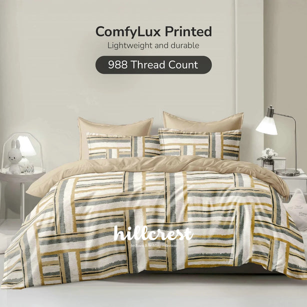 Hillcrest I 988TC ComfyLux I Printed Bedding Collection I Fitted Sheet Set & Summer Blanket - Timber