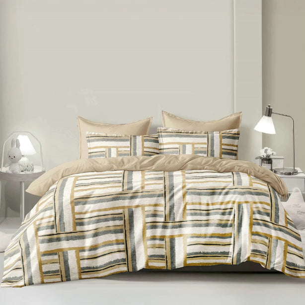Hillcrest I 988TC ComfyLux I Printed Bedding Collection I Fitted Sheet Set & Summer Blanket - Timber